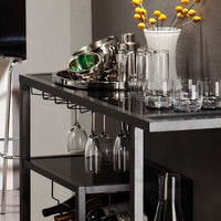 Bar Cart Gunmetal Gray Finish with Black Tempered Glass