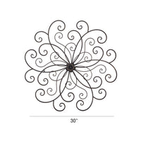 Metal Flower Wall Decor With Scroll Design, Black