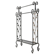 Gold Leaves Metal Towel Rack Stand With Shelf, Black