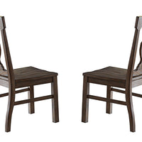 Wooden Dining Side Chairs With Fiddle Back, Brown, Set Of 2