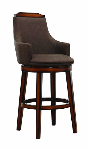 Wood & Fabric Bar Height Chair With Swivel Mechanism, Oak Brown, Set Of 2