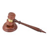 Wooden Gavel And Round Block Set With Brass Work, Natural Brown