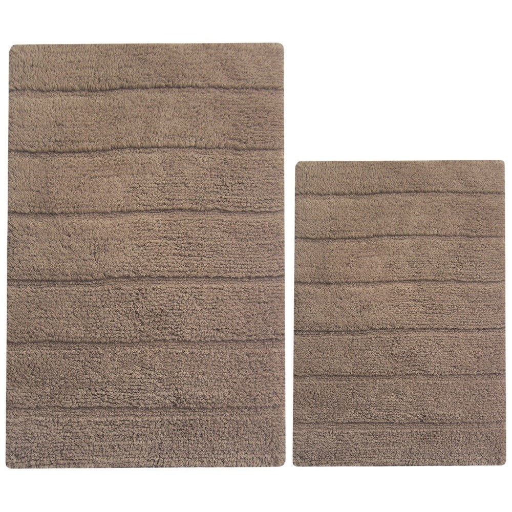 Rectangular Shape 2 Piece Cotton Bath Rug Set, Mocha Brown