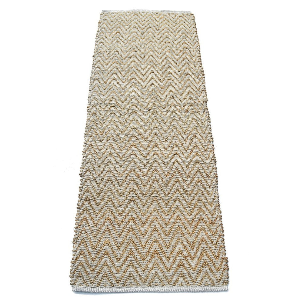 Chevron Patterned Jute And Cotton Chenille Rug, Ivory