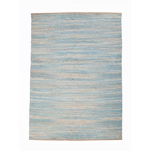 Rectangular Shape Carmel Rug In Jute-Cotton Chenille, Aqua Blue