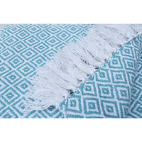 Diamond Patterned Cotton Throw, Aqua Blue And White