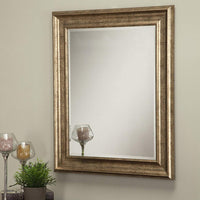 Polystyrene Framed Wall Mirror With Beveled Glass, Antique Gold