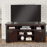 Wooden TV Stand With 3 Shelves and Cabinets, Espresso Brown