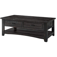 Wooden Coffee Table With 2 Drawers, Antique Black