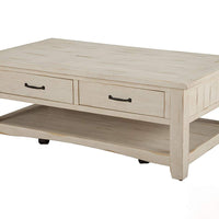 Wooden Coffee Table With Two Drawers, Antique White