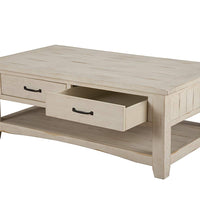 Wooden Coffee Table With Two Drawers, Antique White