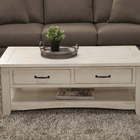 Wooden Coffee Table With Two Drawers, Antique White