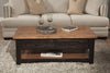 Dual Tone Wooden Coffee Table With Two Drawers, Antique Black and Honey Tobacco Brown