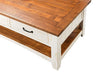 Dual Tone Wooden Coffee Table With Two Drawers, Antique White and Honey Tobacco Brown