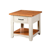 Dual Tone Wooden End Table With 1 Drawer & 1 Shelf, White and Brown