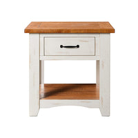 Dual Tone Wooden End Table With 1 Drawer & 1 Shelf, White and Brown