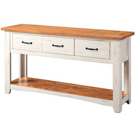 Dual Tone Wooden Console Table With Three Drawers, White and Brown