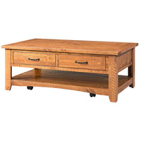 Wooden Coffee Table With Two Drawers, Honey Tobacco Brown