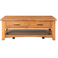 Wooden Coffee Table With Two Drawers, Honey Tobacco Brown