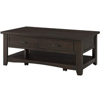 Wooden Coffee Table With Two Drawers, Espresso Brown