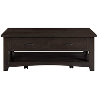 Wooden Coffee Table With Two Drawers, Espresso Brown