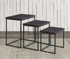 3 Piece Pine wood and Metal Nesting Table, Espresso Brown