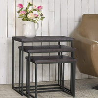 3 Piece Pine wood and Metal Nesting Table, Espresso Brown