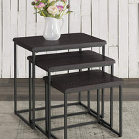 3 Piece Pine wood and Metal Nesting Table, Espresso Brown