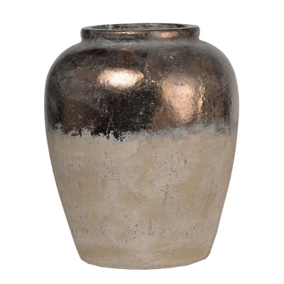 Distressed Ceramic Vase With Round Opening, Sienna Brown