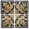 Distressed Fresco Panels With Traditional Motif In Wood, Black & Gold, Set of 4