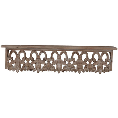 Finely Carved Wooden Wall Shelf, Medium, Brown