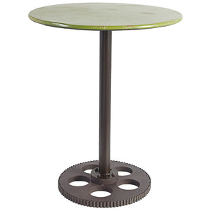 Round Metal Table With Wheel Design Bottom, Multicolor