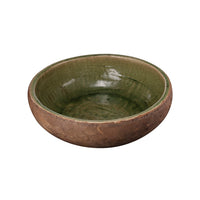 Round Shaped TwoTone Ceramic Serving Dish, Green and Brown