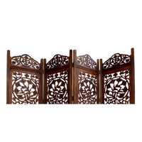 Handcrafted Wooden 4 Panel Room Divider Screen Featuring Lotus PatternReversible