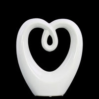 Heart Shape Abstract Sculpture In Ceramic, Small, Glossy White