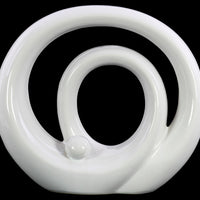 Double Circle Design Abstract Sculpture In Ceramic, Large, Glossy White