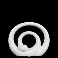 Double Circle Design Abstract Sculpture In Ceramic, Small, Glossy White