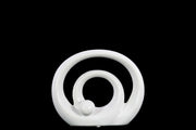 Double Circle Design Abstract Sculpture In Ceramic, Small, Glossy White