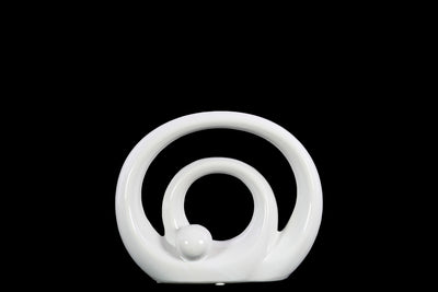 Double Circle Design Abstract Sculpture In Ceramic, Small, Glossy White