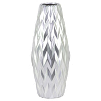 Embossed Wave Design Ceramic Vase With Round Lip, Large, Silver