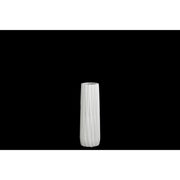 Elongated Ceramic Round Vase With Ribbed Pattern, Small, Matte White