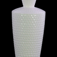 Engraved Diamond Pattern Ceramic Vase With Trumpet Neck, Large, White