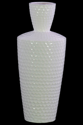 Engraved Diamond Pattern Ceramic Vase With Trumpet Neck, Large, White