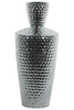 Engraved Diamond Pattern Ceramic Vase With Trumpet Neck, Large, Silver