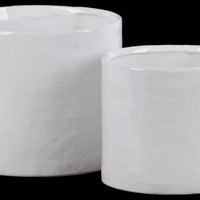 Cylindrical Shaped Ceramic Pot, Set of 2, Glossy White