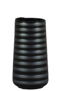 Cylindrical Stoneware Vase With Ribbed Pattern, Small, Black And Gray