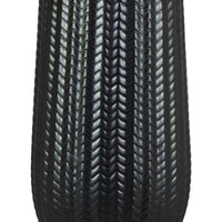 Cylindrical Stoneware Vase With Engraved Zigzag Design, Large, Black