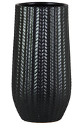 Cylindrical Stoneware Vase With Engraved Zigzag Design, Large, Black