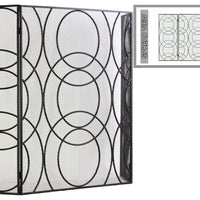 Metal Hinged Fireplace Screen With Circle In Circle Pattern, Gunmetal Gray