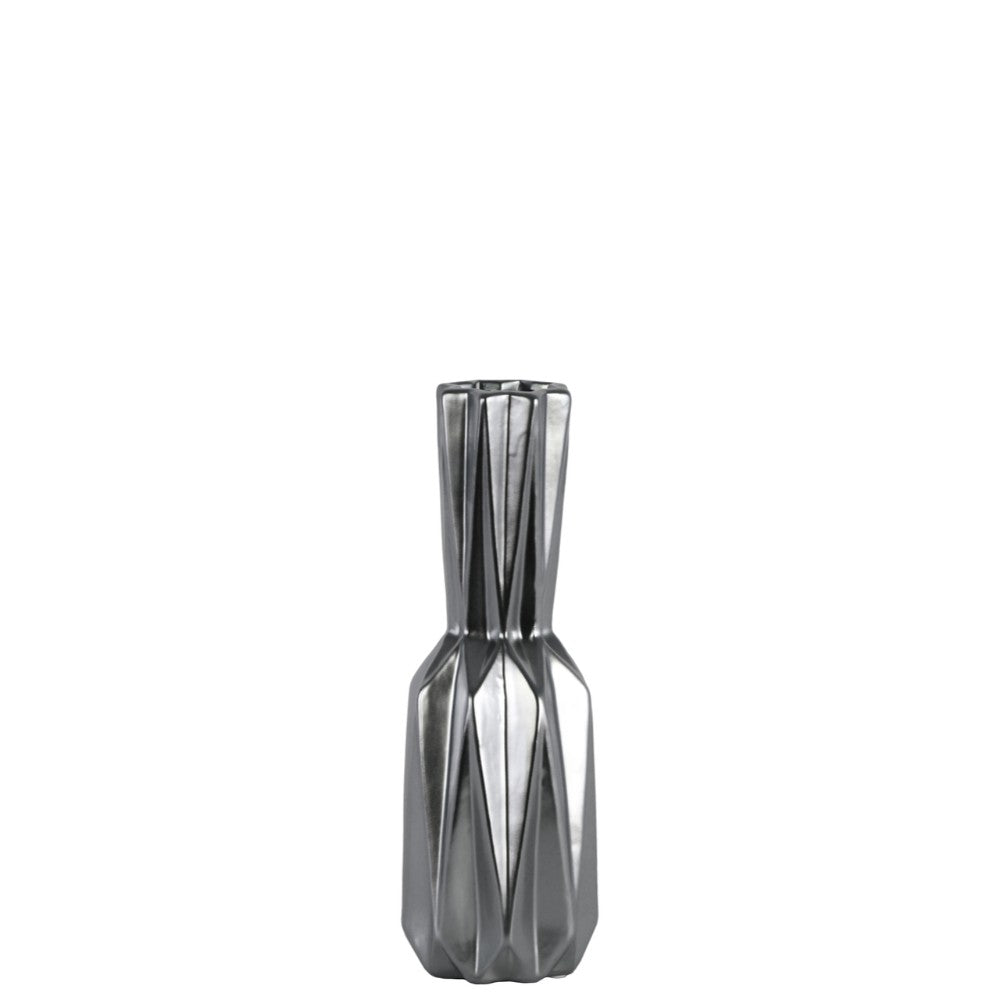 Ceramic Patterned Bottle Vase In Matte Finish, Small,  Silver